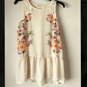 Sheer Cream Blouse with Flowers